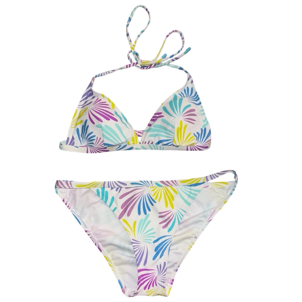 Lands End White Multicolor Print Bikini Bathing Suit Swimsuit - Size Medium